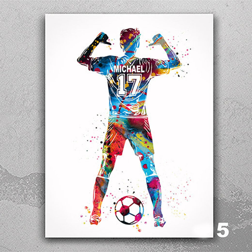 SoccerStar - Customized Soccer Star Watercolor Canvas Print