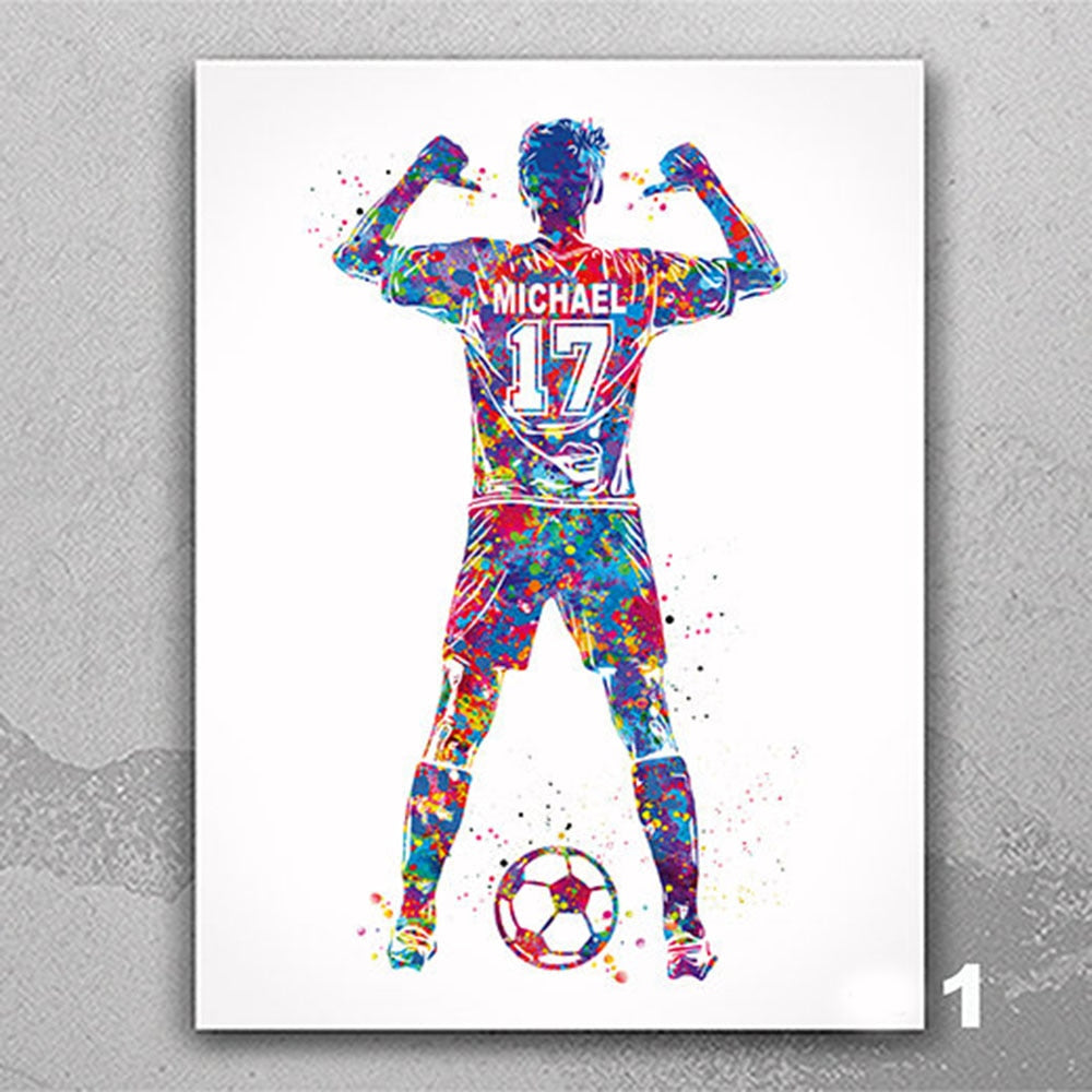 SoccerStar - Customized Soccer Star Watercolor Canvas Print